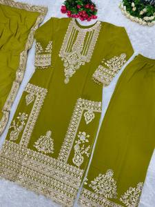 Conjunto de traje pakistaní de diseñador de Georgette de imitación pesado de la mejor calidad, Ropa Étnica elegante con rico estilo tradicional de fiesta bordada - Product Image 2