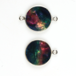 Collar con colgante de piedras preciosas de cuarzo de concha de abulón de 12mm hecho a mano, conector de moneda de plata de ley, chapado en oro y rodio - Product Image 3