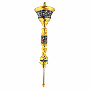 Cachimba de Lujo Egipcia de Acero Inoxidable y Latón Dorado con Torre de Nácar Negro - Product Image 3