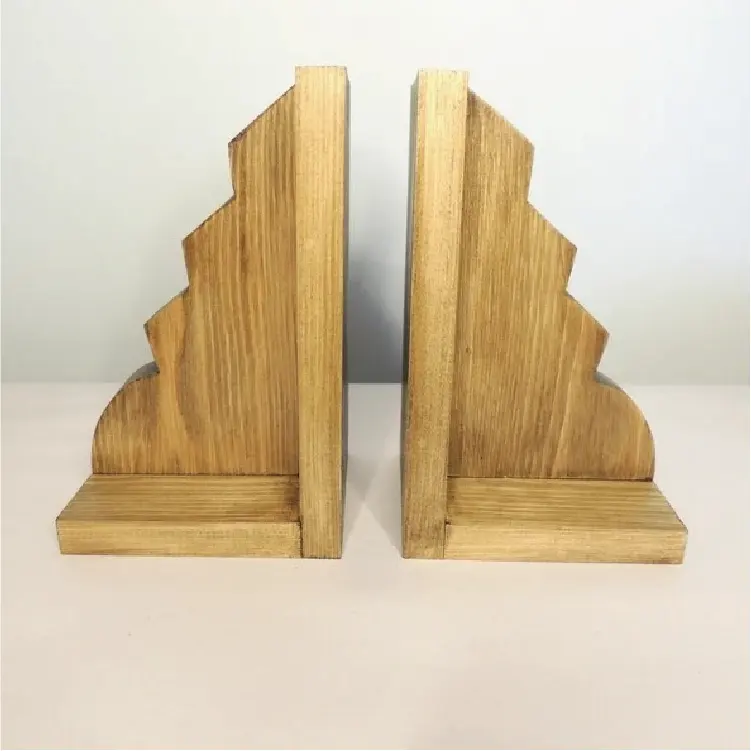 Handmade Stained Art Deco Style Bookends Reclaimed Pine Wooden Bookends