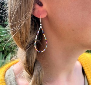 Luxury Quality <b>Emerald</b> Green Beaded Tassel Beaded Teardrop Earrings - Teardrop Earrings with Coloured Glass Seed Beads - Product Image 1