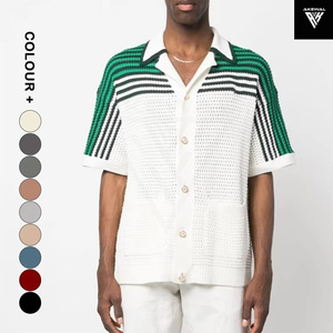 เสื้อสเวตเตอร์แขนสั้นผ้าแจ็คการ์ดเสื้อโปโลผ้าฝ้ายถัก100% โลโก้ตามสั่ง - Product Image 3