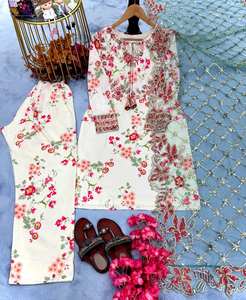 Vestido de Bollywood estilo indio pakistaní algodón Kurta Plazzo Dupatta ropa de fiesta Formal - Product Image 1