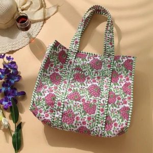 กระเป๋าผ้าควิลท์ผ้าฝ้ายพิมพ์ลายดอกไม้กระเป๋าผ้าแคนวาสซับในมีซิปปิดของผู้หญิงวินเทจสำหรับเดินทางในฤดูร้อนชายหาดน้ำหนักเบา - Product Image 2