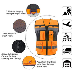 Chaleco de Seguridad 100% Poliéster Reflectante Unisex Ropa de Trabajo Chaleco de Seguridad Chaqueta Multibolsillos Personalizable Chaleco de Seguridad Reflectante - Product Image 3
