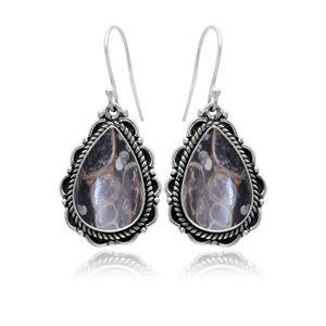 Turritella Agateต่างหูพลอย 925 เงินสเตอร์ลิงรูปร่างลูกแพร์ต่างหูผู้หญิงสาวห้อยต่างหูเครื่องประดับ - Product Image 1