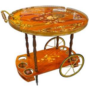 Top Trending Wooden Natural Finishing Trolley With Fascinating <b>Sticker</b> Two Wheels Designer Trolley <b>For</b> Serving Tea And Coffee - Product Image 1