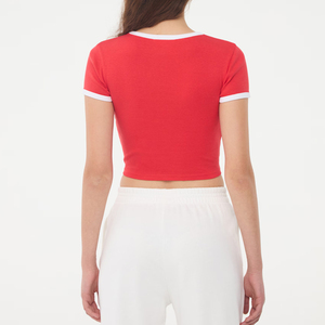 Venta al por mayor Camiseta corta de algodón para mujer manga corta verano Casual Top elegante moda Streetwear botón transpirable antiarrugas - Product Image 2