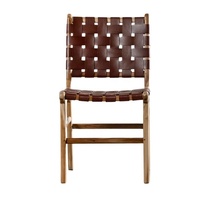 Silla de jardín de teca de Indonesia Silla de cuero moderna Juegos de jardín minimalistas Silla de restaurante para muebles de exterior