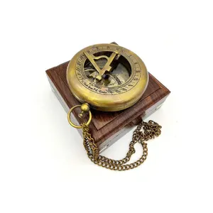 "Enhance Your Nautical Decor: Engraved Sundial Nautical Brass Pocket Compasses, Antique Gifts Available at Wholesale Prices."