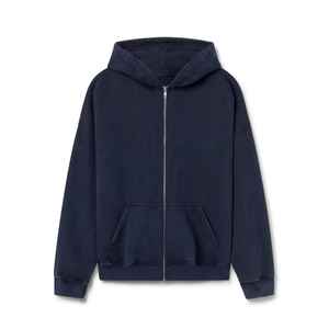 Sweat à capuche zippé en coton de haute qualité, coupe ample et courte, épaule tombante, broderie personnalisée, style hip-hop, anti-rétrécissement, streetwear de haute qualité - Product Image 1