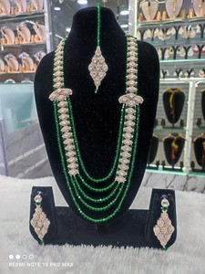 <b>Indian</b> Traditional and Fashionable Gold Plated and Long Mala With Earring and Maagtika Combo Necklace <b>Set</b> for Women - Product Image 3