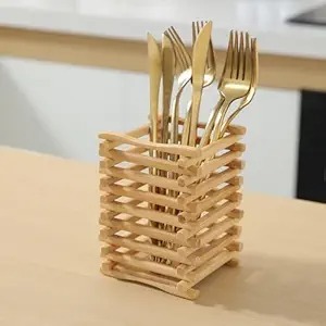 Decorated Wooden Utensil Holder Budget <b>Storage</b> <b>for</b> Neat Kitchen Setup Natural Finish Wooden Utensil Holder By AALIYAN IMPEX - Product Image 2