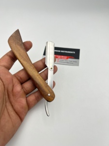 Al-Fardan Instruments Wooden Handle <b>Straight</b> Razor Stainless Steel Changeable Single Blade For Barber Shop Face Shaving Beard - Product Image 3