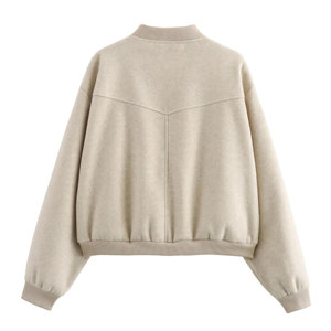 Chaqueta de lana transpirable para mujer, ropa de invierno, con botones de manga larga recortada, logotipo personalizado, estilo Letterman corto - Product Image 2