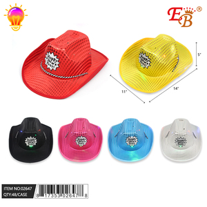 Capodanno Cow Boy cappello con la luce 48pc/cs stile di carattere a strisce per la festa di natale pesca all'aperto realizzato in cotone EVA poliestere - Product Image 1