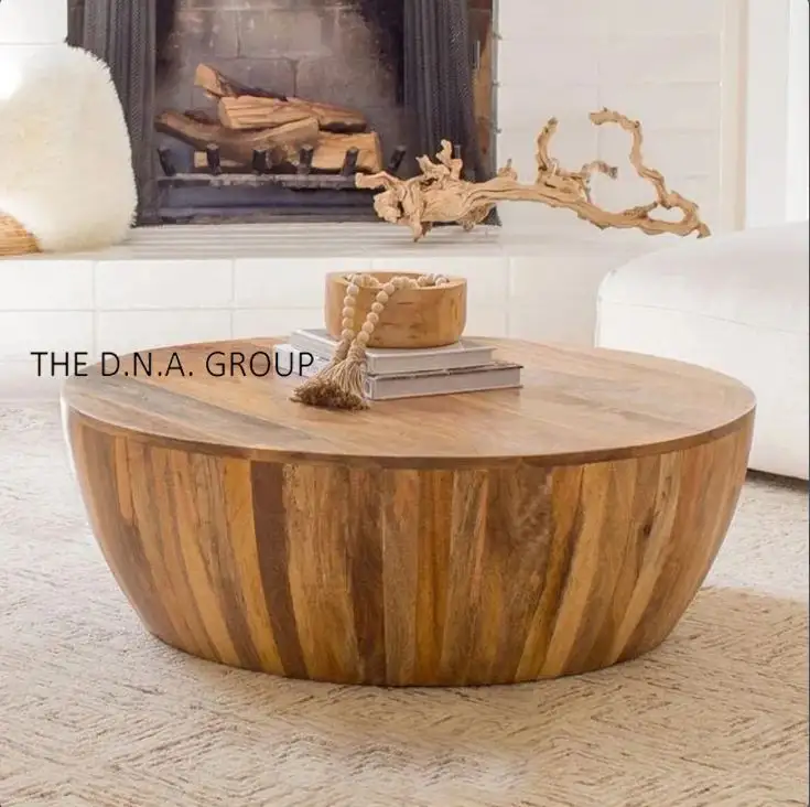 High Quality Solid Mango Wood Round Shape Coffee Table For Living Room Furniture Use