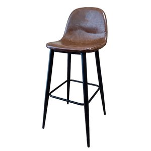Ensemble de bar contemporain avec table de bar ronde à plateau en pierre et 2 chaises rembourrées en similicuir - Product Image 2