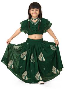 Shoryam Fashion - Lehenga Choli Bordado para Niñas, Largo hasta el Suelo |   Ropa Festiva Verde para Niñas |   Traje de Danza Cultural India, Étnico - Product Image 2