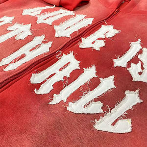 Custom Vintage <b>Red</b> French Terry Oversized Cotton Blank Men's <b>Hoodies</b> Sweatshirts Acid Washed Distressed Zipper <b>Hoodies</b> - Product Image 6