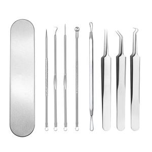 8pcs Stainless Steel Pimple & <b>Blackhead</b> Remover Comedone <b>Extractor</b> Safety Lancet Acne <b>Tools</b> with Leather Bag for Acne Treatment - Product Image 1