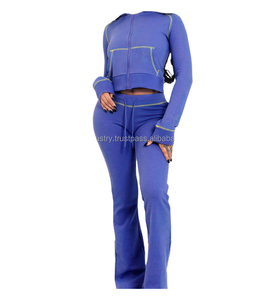 Damen Streetwear 2-teilige Sets Outfit Herbst kleidung Damen Hoodies Crop Top und <span class=keywords><strong>Flare</strong></span> Pants Sets Lässige Trainings anzüge Damen Set - Product Image 2