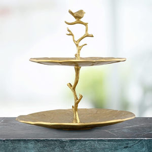 Plato de servicio de metal plateado de la mejor calidad, 2 niveles con diseño de hojas antiguas, pantalla decorativa para servir dulces y postres - Product Image 5