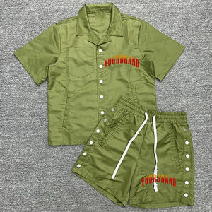 Survêtement en nylon personnalisé coupe-vent sweat à capuche et short zippés ensemble coupe-vent uni ensemble coupe-vent et short pour hommes ensemble coupe-vent - Product Image 1