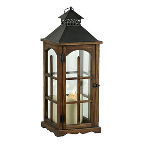 Décoration de la maison lanterne suspendue nouveau classique de noël en bois bougeoir lanterne ensemble 2 lanterne en bois avec dessus galvanisé - Product Image 5