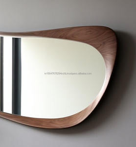 Espejo de Vanidad de Pared con Marco de Madera de Nogal Real, Ecológico y Ligero, Estilo Art Deco Moderno, Asimétrico - Product Image 3