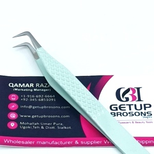 GETUP BROSONS IMPEX Nouvelle conception Pince à épiler pour extensions de cils en acier inoxydable, finition Seaglass, revêtement en poudre, 90 degrés, lisse et anti-magnétique - Product Image 1