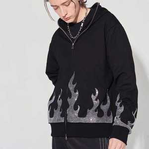 Custom Bling Rhinestone Full Zip Hoodie Oversized Streetwear Sparkle Logo Hoodie para hombres - Product Image 6