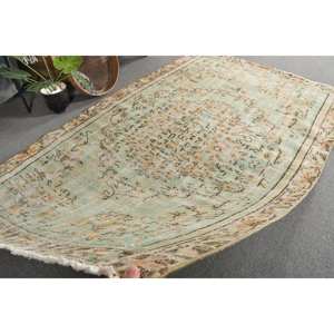 Tapis turc vintage 4.6 X 7.6ft grande surface fait à la main en laine vert Beige Patchwork rectangulaire couloir Design Latex pour la décoration de la chambre - Product Image 5