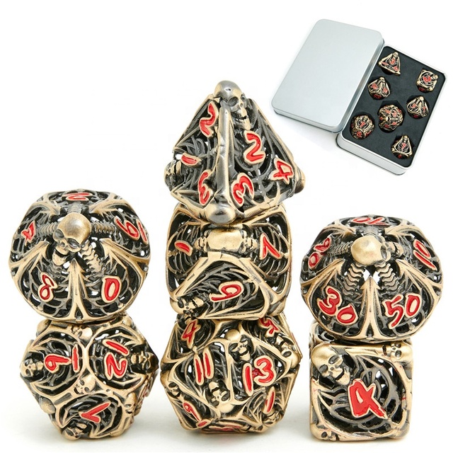 Metal Dice Set Hollow Polyhedral Skull Metal Dice for RPG D&D Accessories Table Board Role Playing Game Dice