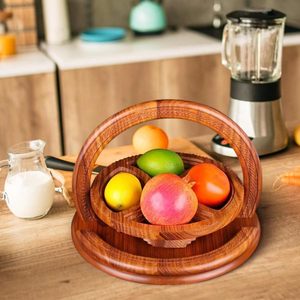 Combohome Élégant panier de fruits en bois fabriqué à la main avec poignée Panier pliable décoratif sculpté avec un style floral - Product Image 6