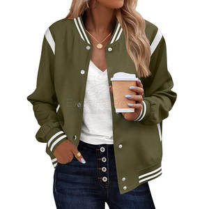 Elegante chaqueta de Letterman para todos los días Trajes casuales Chaqueta de Letterman ligera con botón a presión en la parte delantera - Product Image 1