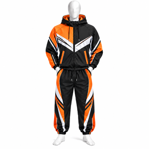 Ensemble de survêtement unisexe deux pièces coupe-vent à capuche imprimé personnalisé OEM, respirant, avec veste zippée et pantalon de jogging en nylon - Product Image 3
