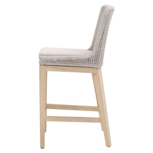 Modern Light Grey Rattan Bar <b>Stool</b> With Wooden Frame And Cushion Seat For <b>Outdoor</b> Garden Use - Product Image 1
