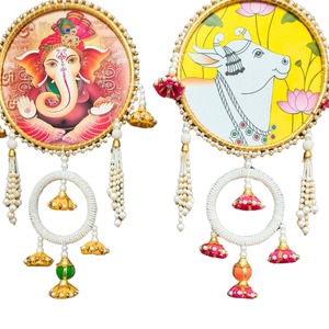 Vaca Ganesha colgante de pared de madera Diwali Festival decoración Nuevo Hogar inauguración de la casa decoración de pared Idea puerta entrada Toran telón de fondo - Product Image 1