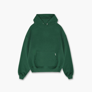 Sweat-shirt à capuche surdimensionné pour homme, vert uni, en coton French Terry, coupe décontractée, avec poches, idéal pour l'automne - Product Image 1