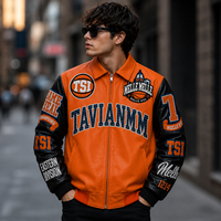 Blouson universitaire classique pour homme en cuir véritable, avec broderie patchwork sur le devant, coupe-vent, réversible, respirant, écologique, style urbain