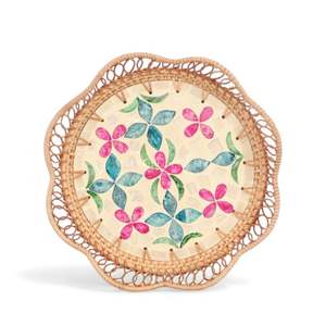 Plato Ecológico de Nácar con Ribete de Ratán Tradicional para Decoración de Mesa de Comedor y Servicio en el Hogar, Procedente de Vietnam - Product Image 3