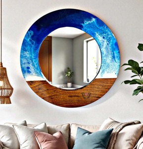Miroir mural fait à la main en résine d'inspiration bohème avec incrustation d'os en bois naturel détaillant le noyau en MDF pour les mariages Diwali utilisation décorative - Product Image 2