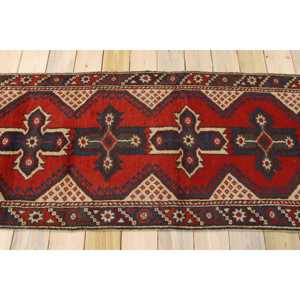 Tapis turc 2,6 x 9,4 pieds, tapis de couloir vintage, tapis en laine rouge et bleu ombré - Product Image 2