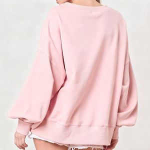 เสื้อฮู้ดดี้โอเวอร์ไซส์ผ้าฟลีซออร์แกนิคคอตตอนถักนิตติ้งสีชมพูสำหรับฤดูหนาว  ปักโลโก้ด้านหน้า สไตล์ลำลองสำหรับผู้หญิง - Product Image 5