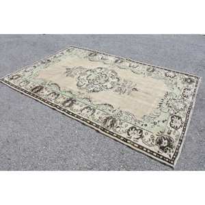 Tapis en Laine Vintage Beige Vert 5.6 X 8.8ft Classique Style Turc Design Patchwork Fait Main pour Chevet Support en Latex - Product Image 4