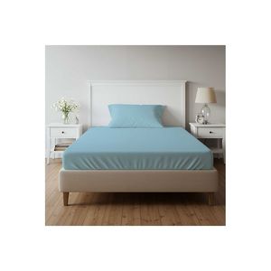 Juego de Sábanas Ajustables de Poliéster Azul de 100x200cm, Tamaño Individual, con 2 Fundas de Almohada, Suaves, Duraderas, Estilo Simple, Diseño Liso, 3 Piezas en Total - Product Image 3