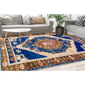 Tapis turc en chenille marron : motif géométrique à médaillon, décoration antique, tapis à poils doux - Product Image 2