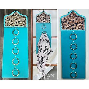 Western Style Hand Tooled Cow Leather Scarf Rag Holder with Durable Metal Rings for Home & Barn Designer Scarf Holders Display - Product Image 1