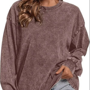 Sweat-shirt pour femme de qualité supérieure, 100% coton, lavé à l'acide, vintage, ample, grande taille, col rond, épaules tombantes, sweats pour femmes, personnalisé - Product Image 1